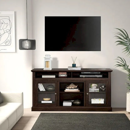 Roomfitters Contemporary TV Media Stand, Modern Entertainment Console, Up to 65 TV, Open & Closed Storage Space