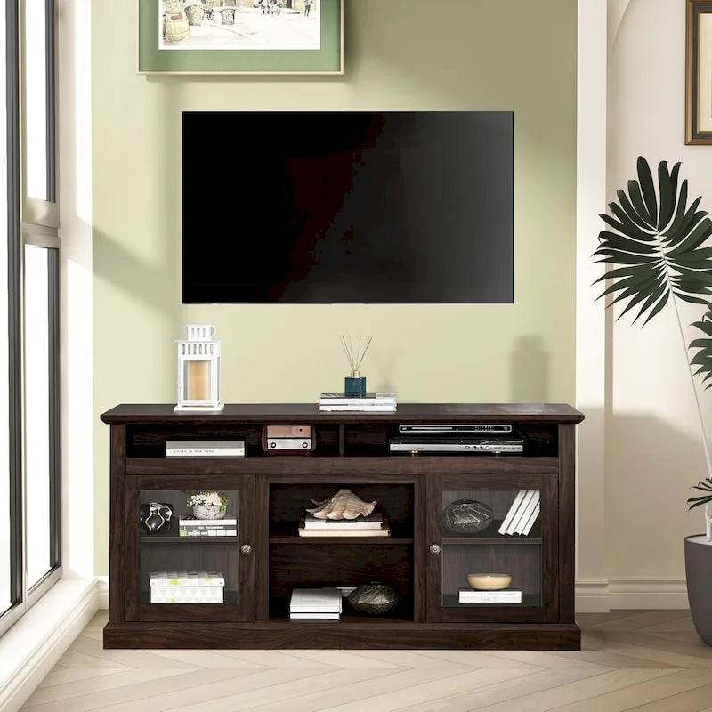 Roomfitters Contemporary TV Media Stand, Modern Entertainment Console, Up to 65 TV, Open & Closed Storage Space