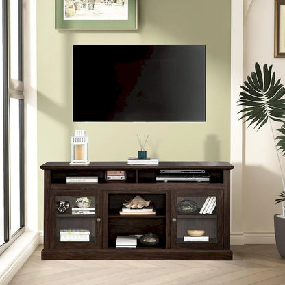 Roomfitters Contemporary TV Media Stand, Modern Entertainment Console, Up to 65 TV, Open & Closed Storage Space