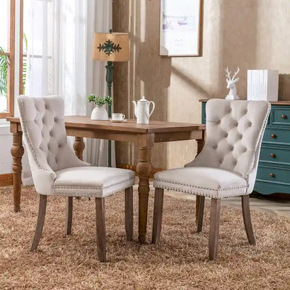 High-end Tufted Solid Wood Contemporary Velvet Upholstered Dining Chair with Wood Legs Nailhead Trim 2-Pcs Set
