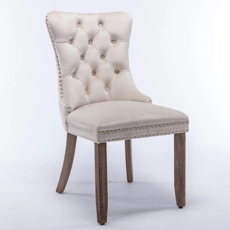 High-end Tufted Solid Wood Contemporary Velvet Upholstered Dining Chair with Wood Legs Nailhead Trim 2-Pcs Set