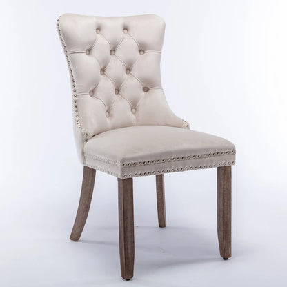 High-end Tufted Solid Wood Contemporary Velvet Upholstered Dining Chair with Wood Legs Nailhead Trim 2-Pcs Set
