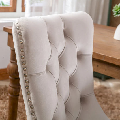 High-end Tufted Solid Wood Contemporary Velvet Upholstered Dining Chair with Wood Legs Nailhead Trim 2-Pcs Set