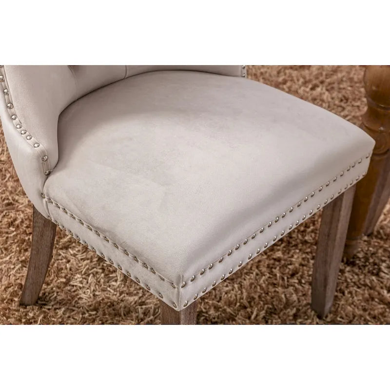 High-end Tufted Solid Wood Contemporary Velvet Upholstered Dining Chair with Wood Legs Nailhead Trim 2-Pcs Set