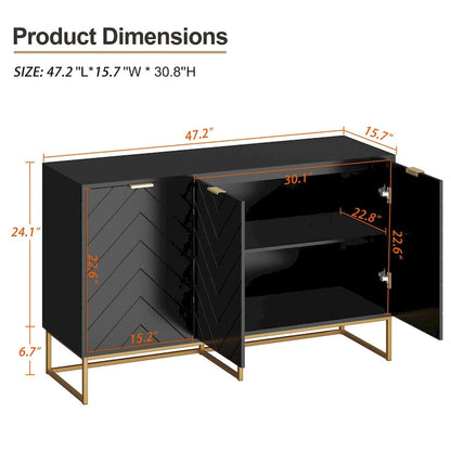 3 Doors Sideboard Buffet Cabinet with Storage Adjustable Shelf