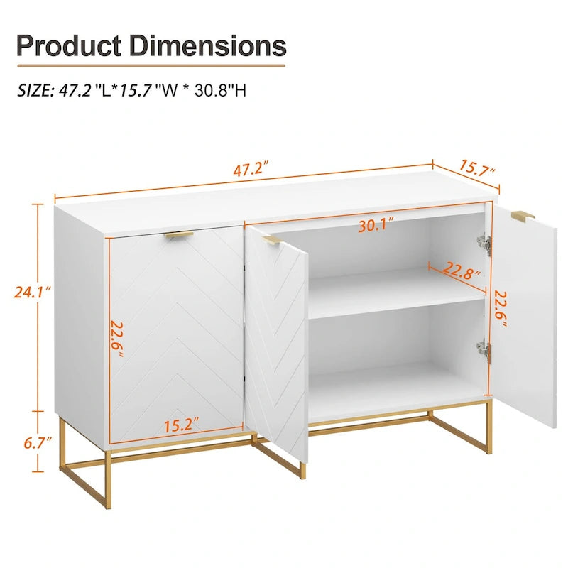 3 Doors Sideboard Buffet Cabinet with Storage Adjustable Shelf