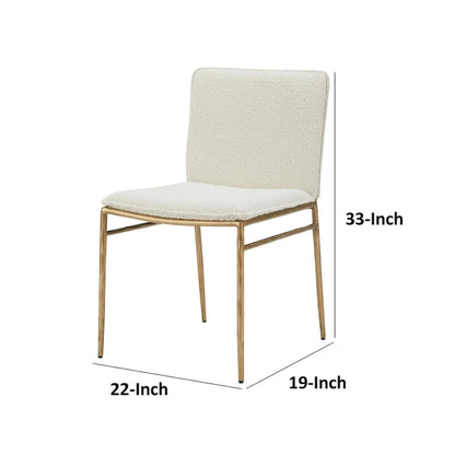 Cid Abby 19 Inch Side Dining Chair, Off White, Brass Gold Finished Legs
