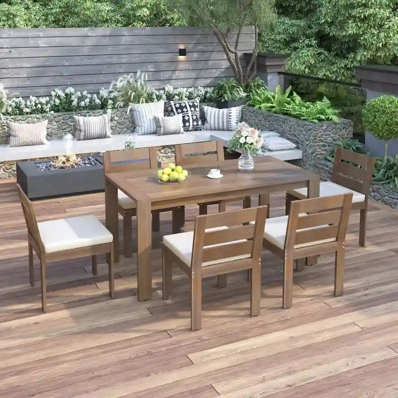 7 Piece Acacia Wood Outdoor Dining Set, Suitable for Patio