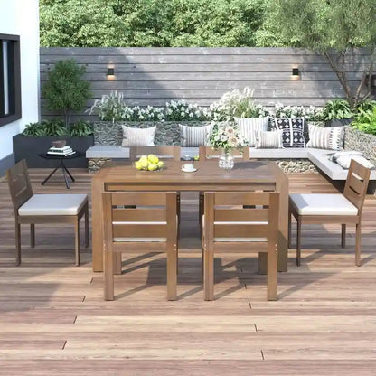 7 Piece Acacia Wood Outdoor Dining Set, Suitable for Patio