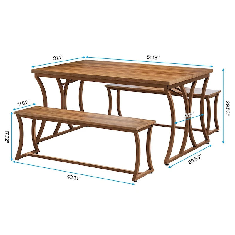 51-inch Rectangle Kitchen Dining Dinner Table with Bench Set for 4-6