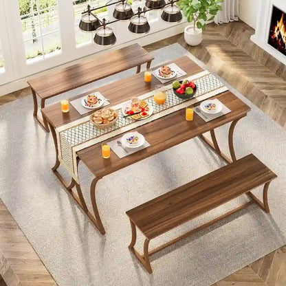 51-inch Rectangle Kitchen Dining Dinner Table with Bench Set for 4-6