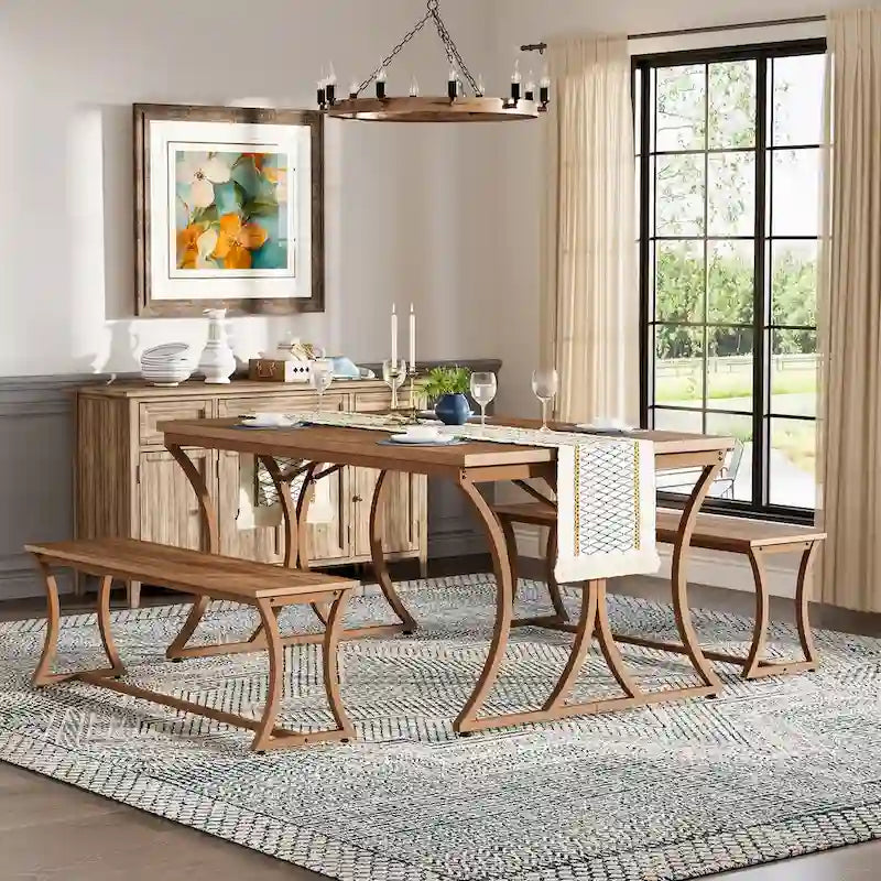 51-inch Rectangle Kitchen Dining Dinner Table with Bench Set for 4-6