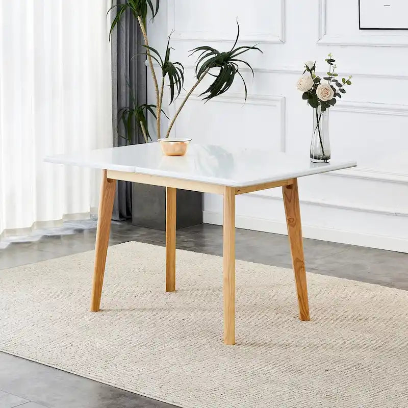 Imitation Marble White Sintered Stone Tabletop With Rubber Wooden Legs,Foldable Computer Desk,Foldable Office Desk