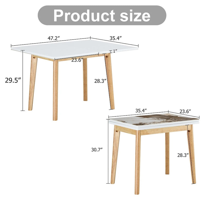 Imitation Marble White Sintered Stone Tabletop With Rubber Wooden Legs,Foldable Computer Desk,Foldable Office Desk