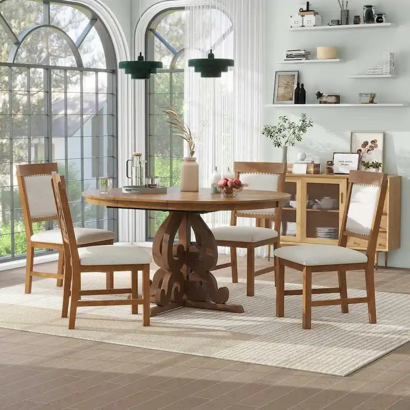 5-Piece Retro Functional Dining Set 1 Extendable Table