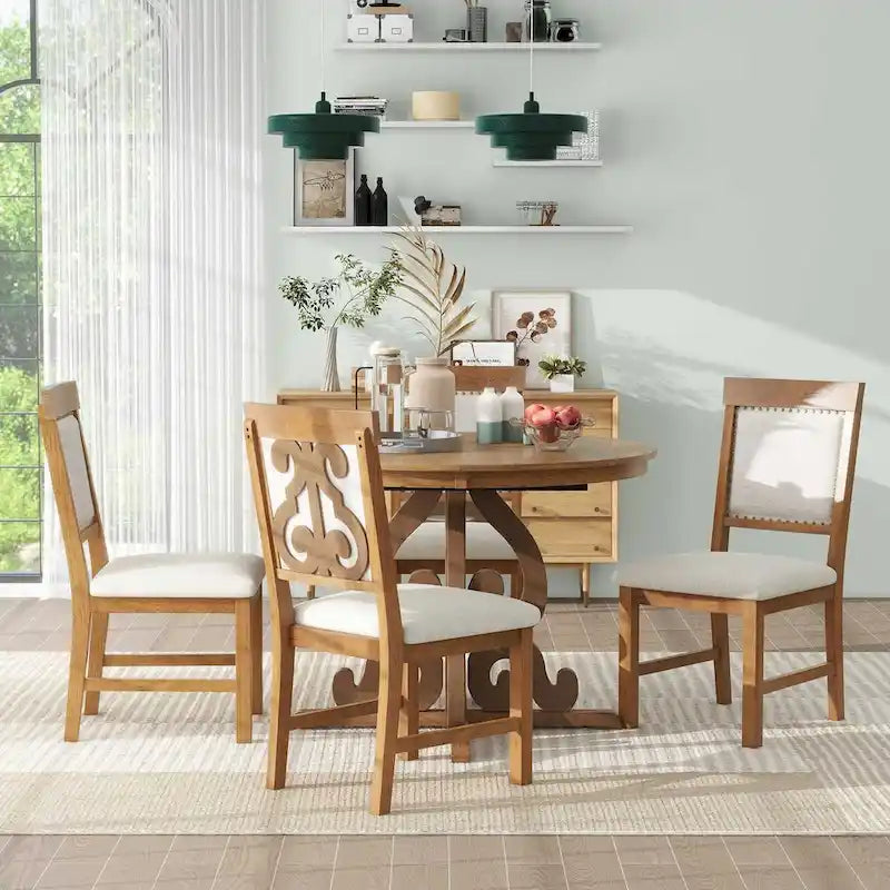5-Piece Retro Functional Dining Set 1 Extendable Table
