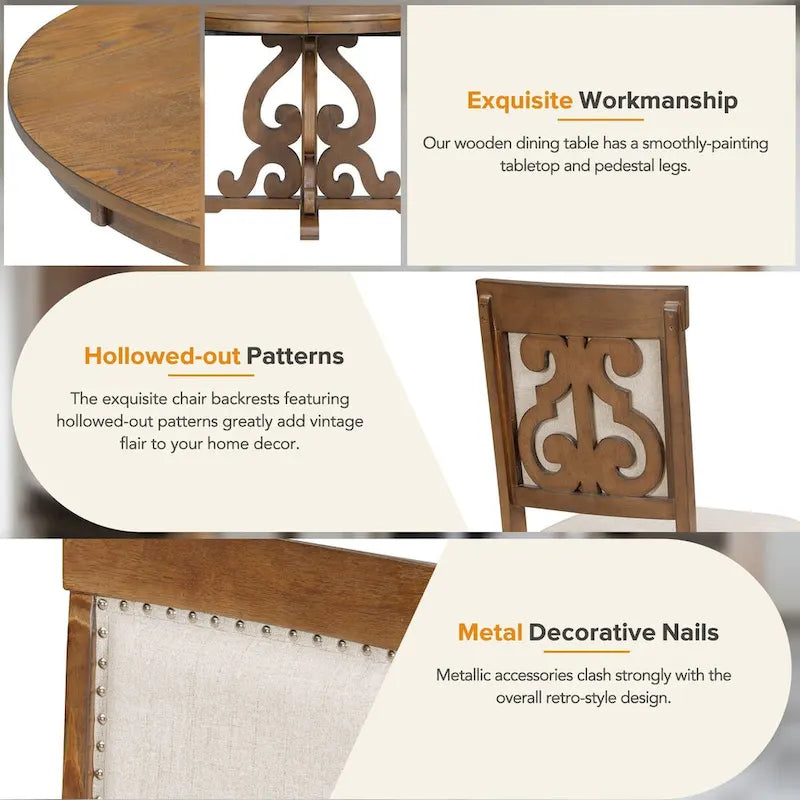 5-Piece Retro Functional Dining Set 1 Extendable Table