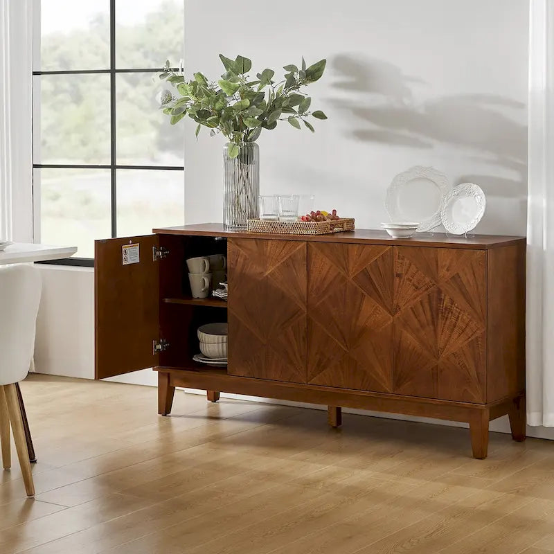 Ofelia Mid-century 60 Wide Geometric Patterned Sideboard with Adjustable Shelves by HULALA HOME