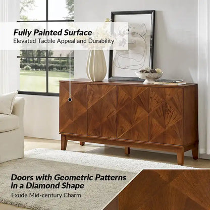 Ofelia Mid-century 60 Wide Geometric Patterned Sideboard with Adjustable Shelves by HULALA HOME