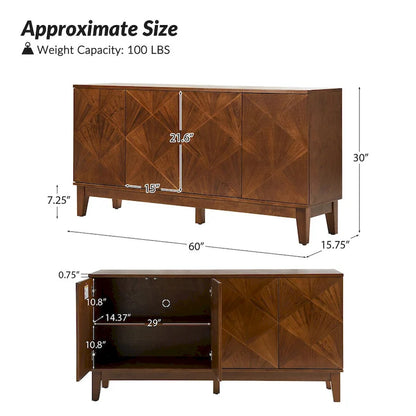 Ofelia Mid-century 60 Wide Geometric Patterned Sideboard with Adjustable Shelves by HULALA HOME
