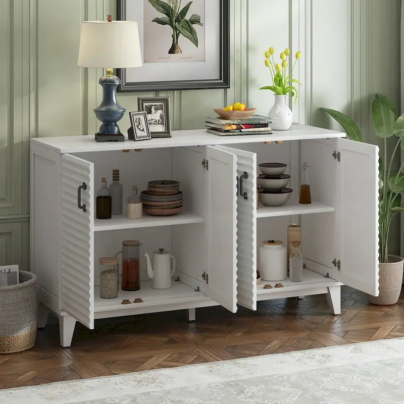 Large Storage Buffet with Adjustable Shelves and Metal Handles