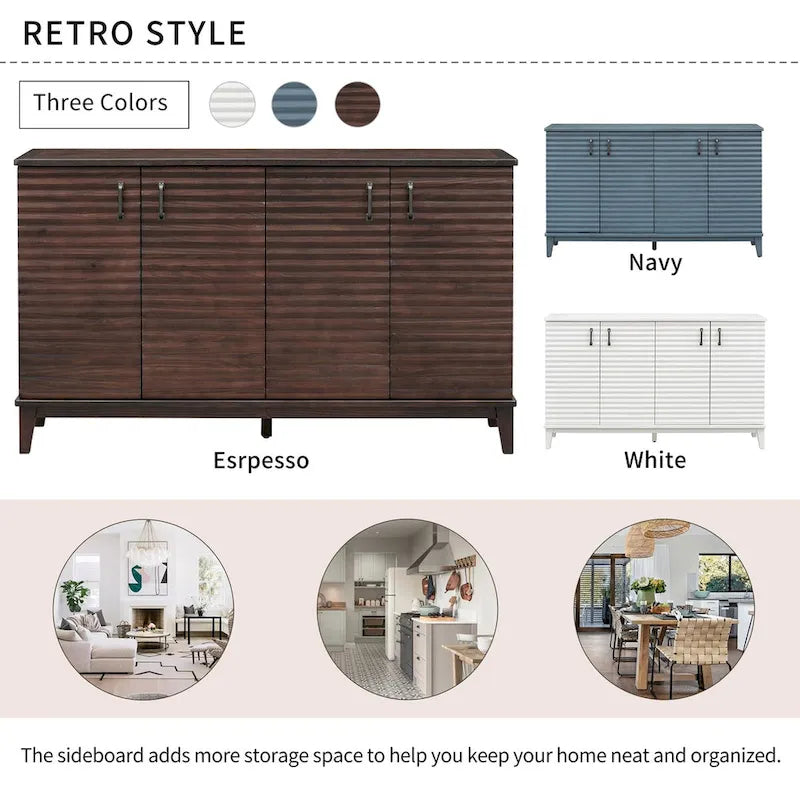 Large Storage Buffet with Adjustable Shelves and Metal Handles