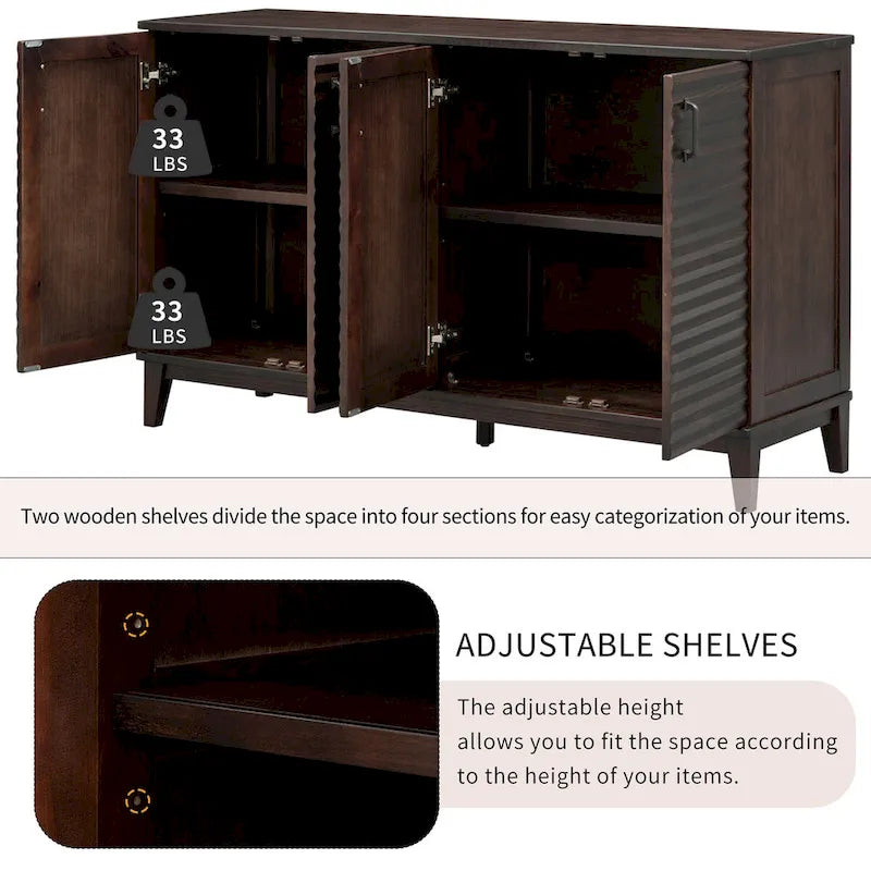 Large Storage Buffet with Adjustable Shelves and Metal Handles