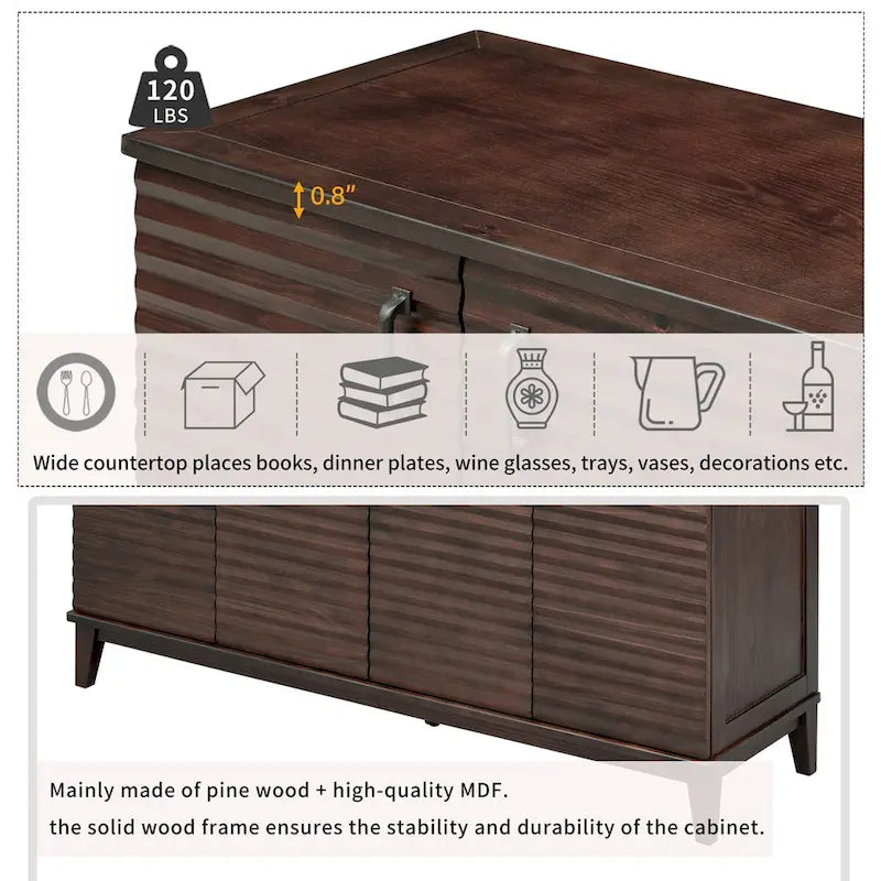 Large Storage Buffet with Adjustable Shelves and Metal Handles