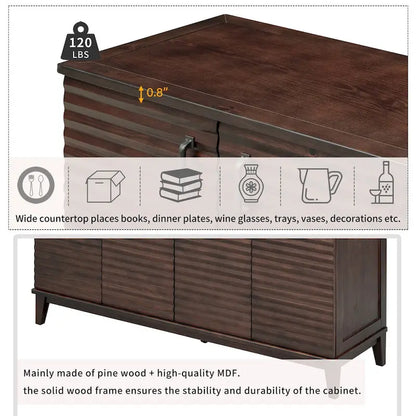 Large Storage Buffet with Adjustable Shelves and Metal Handles