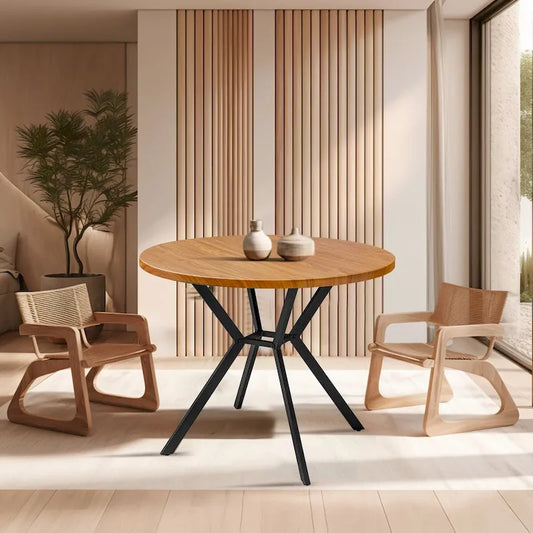 Grondin Modern Farmhouse Style 38.6 Round Dining Table with 1.18 Thick MDF Tabletop and Pedestal Cross Metal Legs