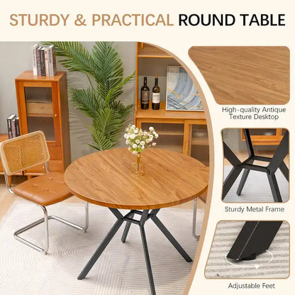 Grondin Modern Farmhouse Style 38.6 Round Dining Table with 1.18 Thick MDF Tabletop and Pedestal Cross Metal Legs