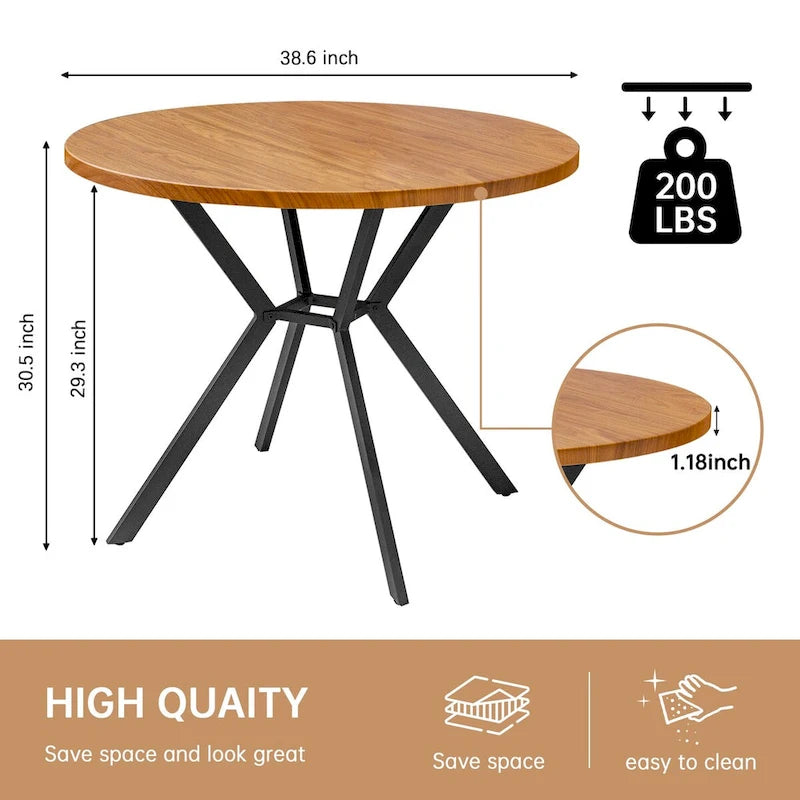 Grondin Modern Farmhouse Style 38.6 Round Dining Table with 1.18 Thick MDF Tabletop and Pedestal Cross Metal Legs