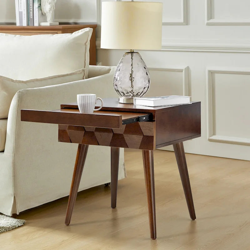 Julian Mid-century Modern End Table with Charging Station by HULALA HOME