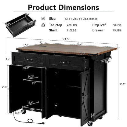 53.5Farmhouse Kitchen Island with Power Outlet