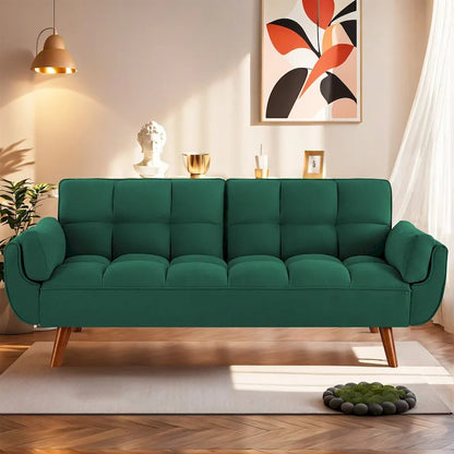 75.39 INCH Futon Sofa Bed, Convertible Folding Futon Couch Recliner Lounge For Living Room With 2 Pillow/Armrest