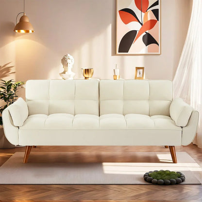 75.39 INCH Futon Sofa Bed, Convertible Folding Futon Couch Recliner Lounge For Living Room With 2 Pillow/Armrest