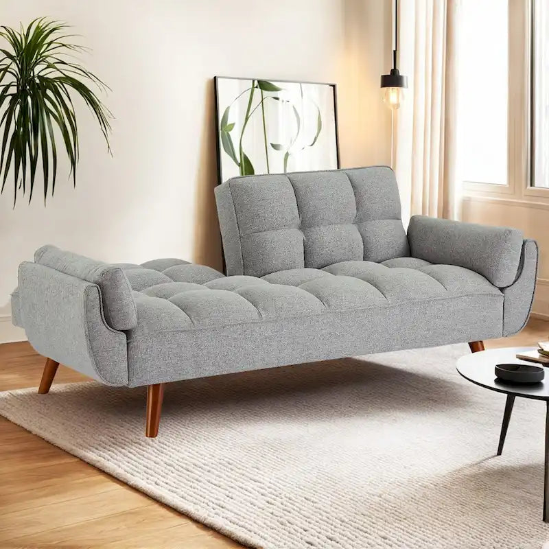 75.39 INCH Futon Sofa Bed, Convertible Folding Futon Couch Recliner Lounge For Living Room With 2 Pillow/Armrest