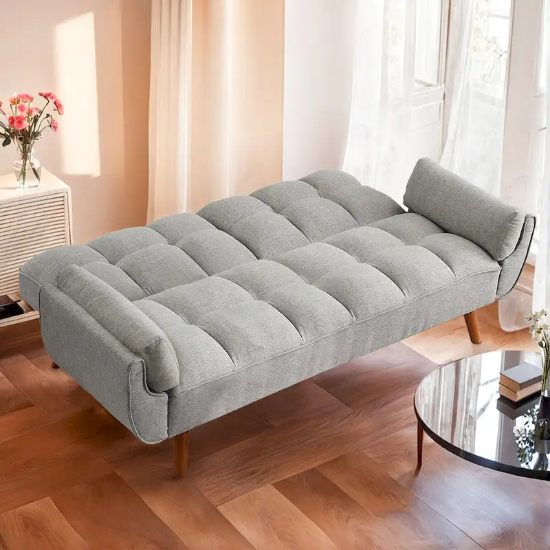 75.39 INCH Futon Sofa Bed, Convertible Folding Futon Couch Recliner Lounge For Living Room With 2 Pillow/Armrest