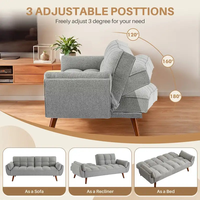 75.39 INCH Futon Sofa Bed, Convertible Folding Futon Couch Recliner Lounge For Living Room With 2 Pillow/Armrest