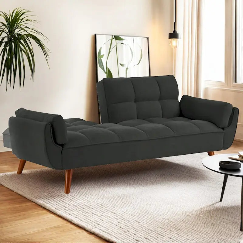 75.39 INCH Futon Sofa Bed, Convertible Folding Futon Couch Recliner Lounge For Living Room With 2 Pillow/Armrest