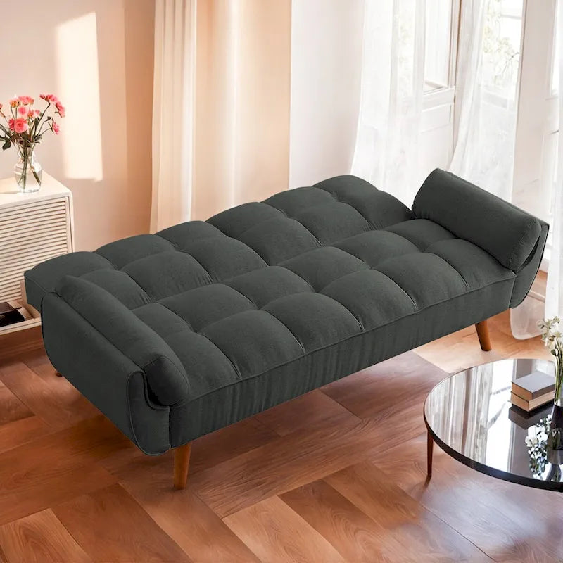 75.39 INCH Futon Sofa Bed, Convertible Folding Futon Couch Recliner Lounge For Living Room With 2 Pillow/Armrest