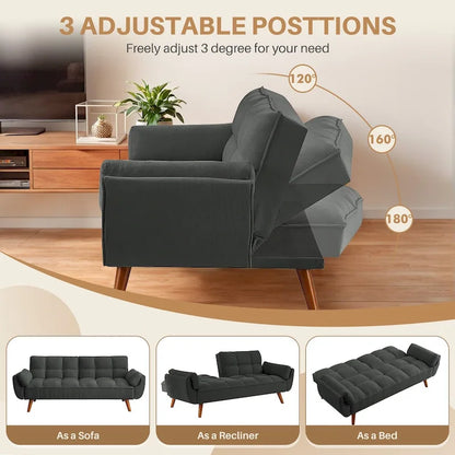 75.39 INCH Futon Sofa Bed, Convertible Folding Futon Couch Recliner Lounge For Living Room With 2 Pillow/Armrest