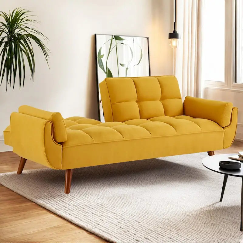 75.39 INCH Futon Sofa Bed, Convertible Folding Futon Couch Recliner Lounge For Living Room With 2 Pillow/Armrest