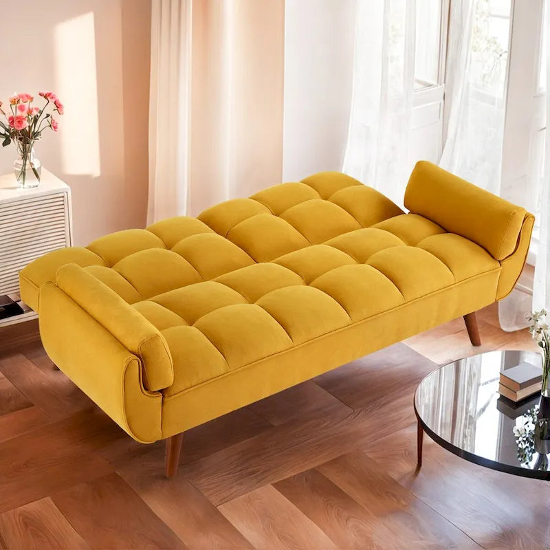 75.39 INCH Futon Sofa Bed, Convertible Folding Futon Couch Recliner Lounge For Living Room With 2 Pillow/Armrest