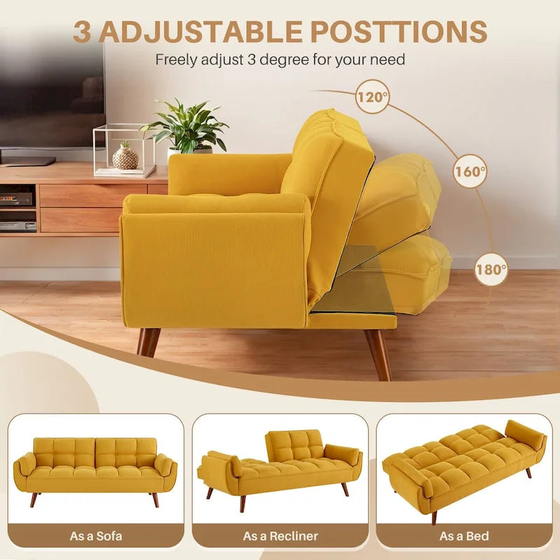 75.39 INCH Futon Sofa Bed, Convertible Folding Futon Couch Recliner Lounge For Living Room With 2 Pillow/Armrest