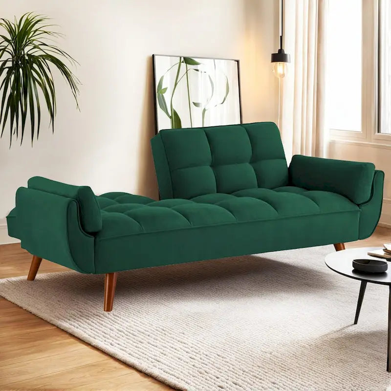 75.39 INCH Futon Sofa Bed, Convertible Folding Futon Couch Recliner Lounge For Living Room With 2 Pillow/Armrest