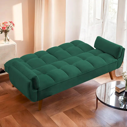 75.39 INCH Futon Sofa Bed, Convertible Folding Futon Couch Recliner Lounge For Living Room With 2 Pillow/Armrest