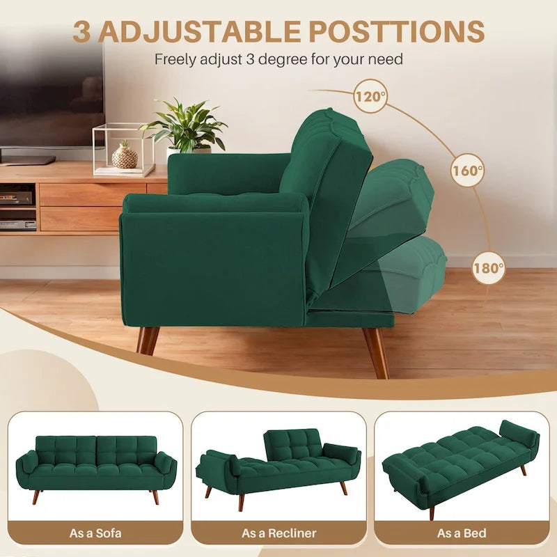 75.39 INCH Futon Sofa Bed, Convertible Folding Futon Couch Recliner Lounge For Living Room With 2 Pillow/Armrest