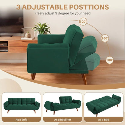 75.39 INCH Futon Sofa Bed, Convertible Folding Futon Couch Recliner Lounge For Living Room With 2 Pillow/Armrest