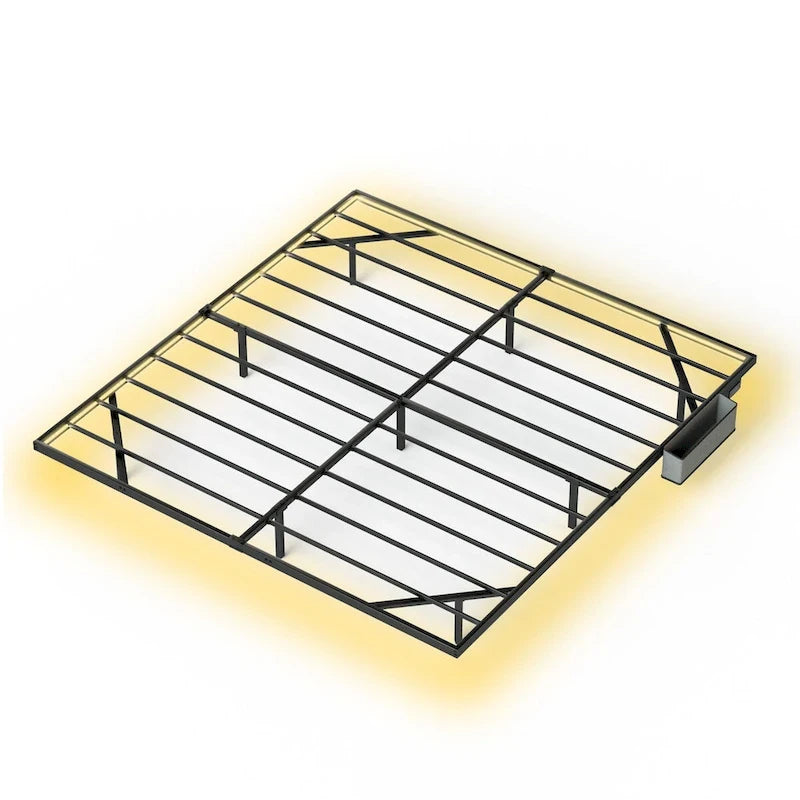 King Size Floating Bed Frame with LED Lights & Charging Station - Metal Platform
